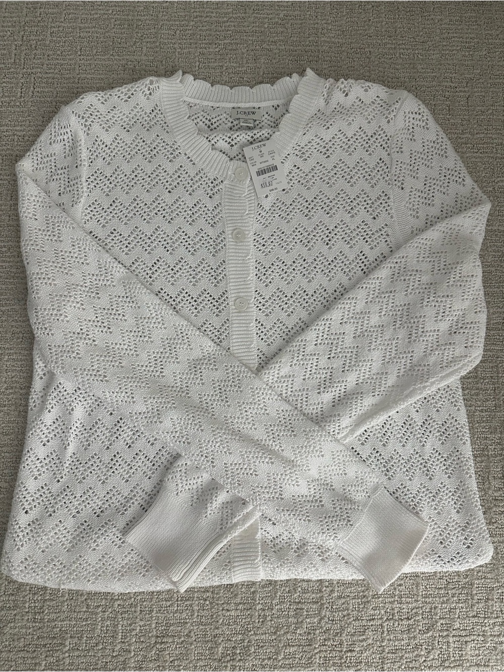 J. Crew Factory White Pointelle Knit Button-Front Cardigan